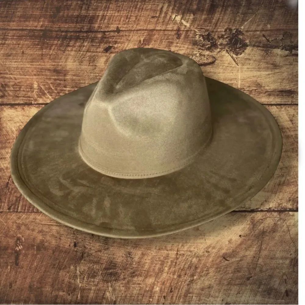 Olive Green Suede Wide Brim Rancher Fedora M/L NWT